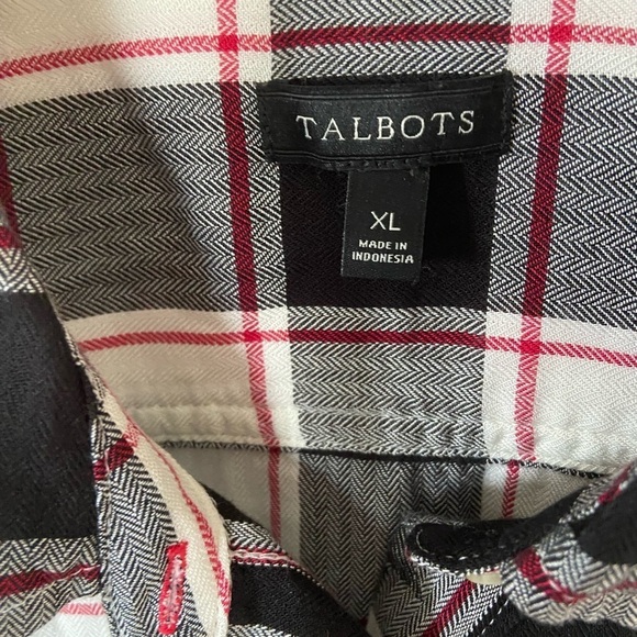 Talbots XL Snowflake Plaid button down shirt, black/white/red - Picture 4 of 4